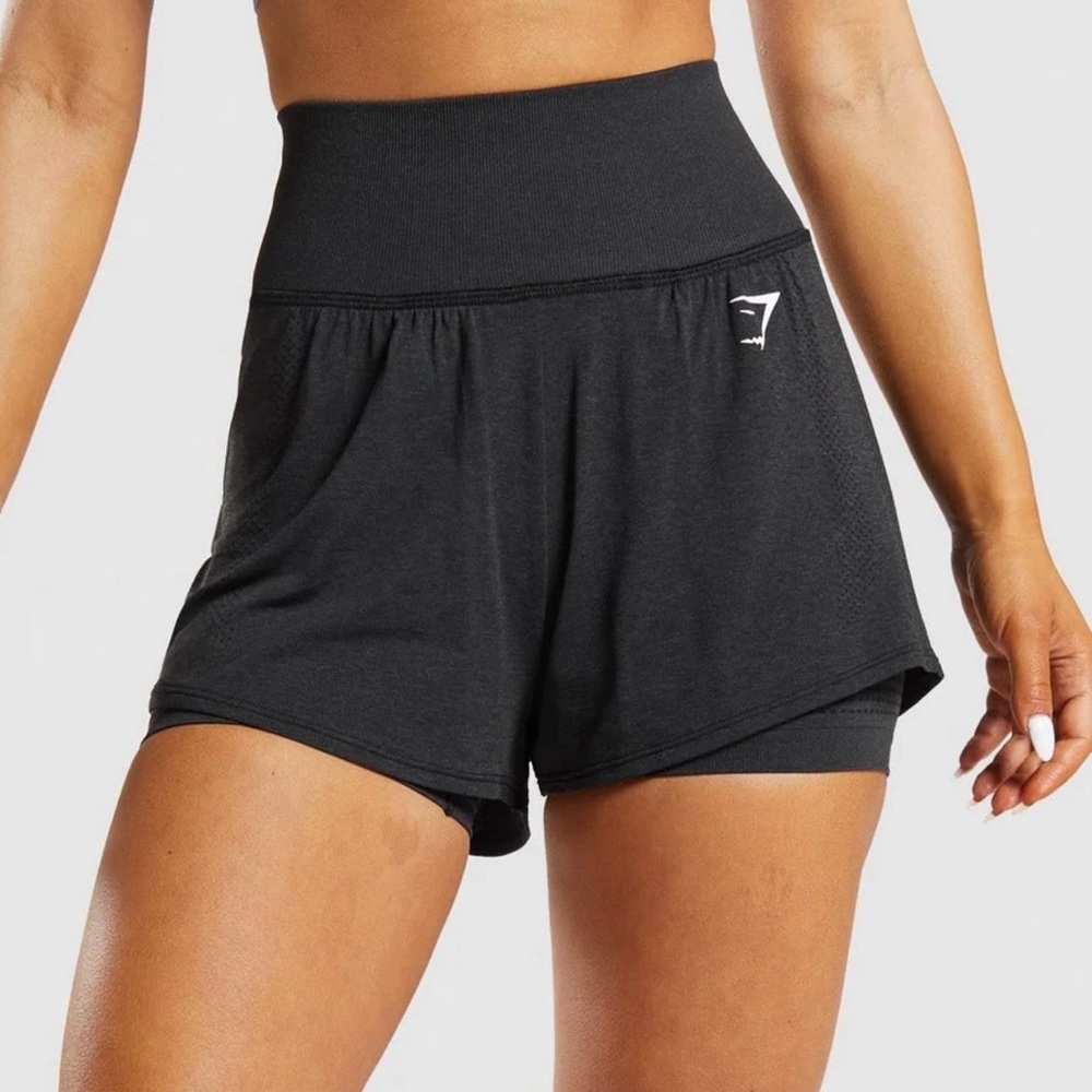 Gymshark Women’s Black 2 n 1 Gym Shorts, Size Large